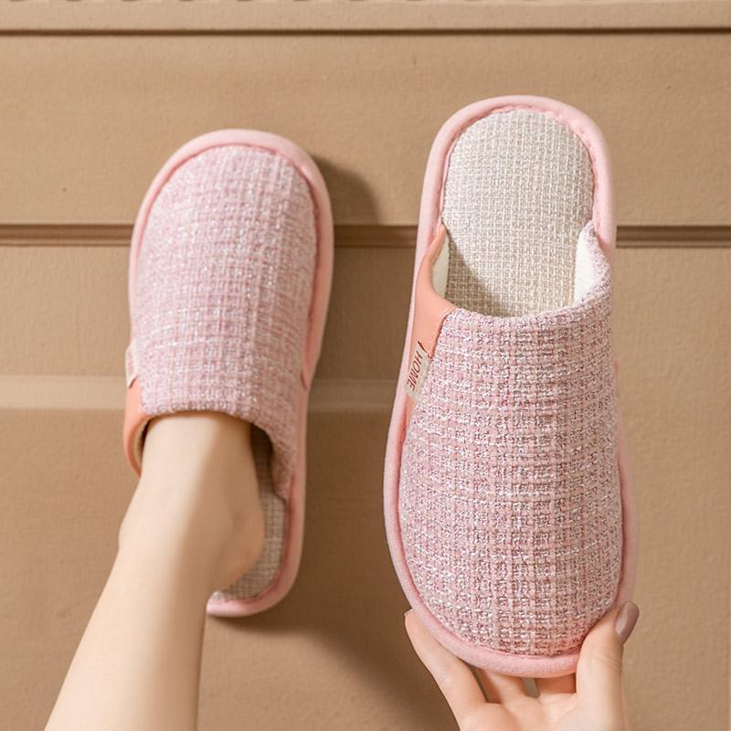 Spring and Autumn Cotton Slippers Four Seasons Winter Women's Indoor Home Cotton Linen Non-slip Linen Home Couple