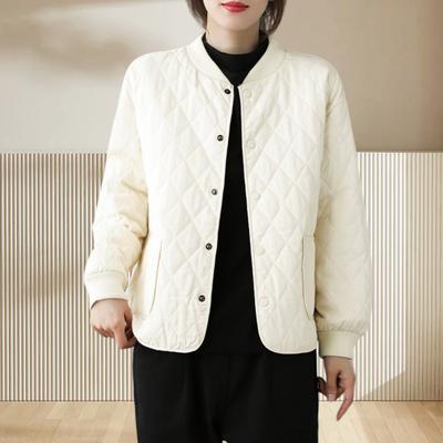 Женская куртка с воротником-стойкой, длинным рукавом, ромбовидной текстурой, однобортная, эластичные манжеты, однотонная