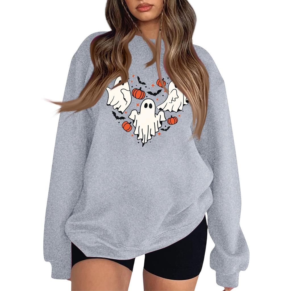 Women's Fashion Round Neck Long Sleeve Hoodie Halloween Small Print Hoodie