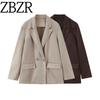 Осень Новая Женская одежда 2025 Мода Западный стиль Простые Блейзеры с эффектом замши 3046271