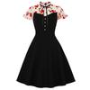 Women's Vintage Floral Mesh Butterfly Sleeves Frill V Neck Midi Skater Dress Business Casual Formal Party Wear Occasion Outfits Spring Summer New