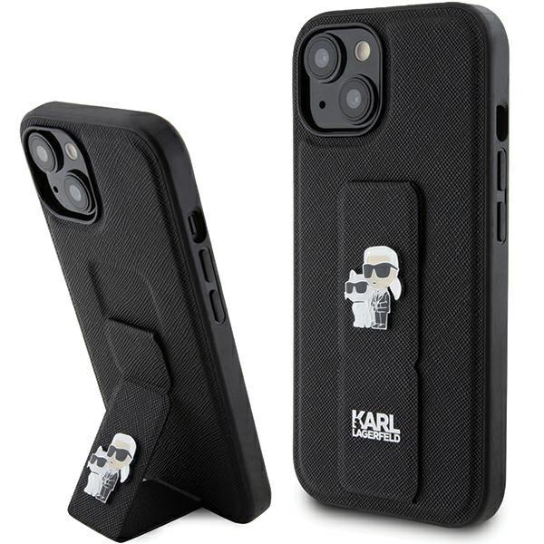 Karl Lagerfeld KLHCP15MGSAKCPK iPhone 15 Plus / 14 Plus 6.7" black/black hardcase Gripstand Saffiano Karl&Choupette Pins