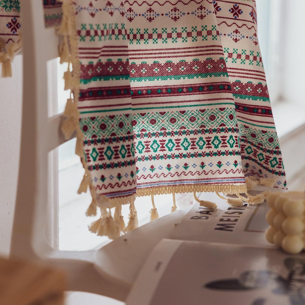 Curtains Finished, Bohemian Bedroom Small Window Decoration Semi-Blackout Kitchen Curtain Covering Small Window