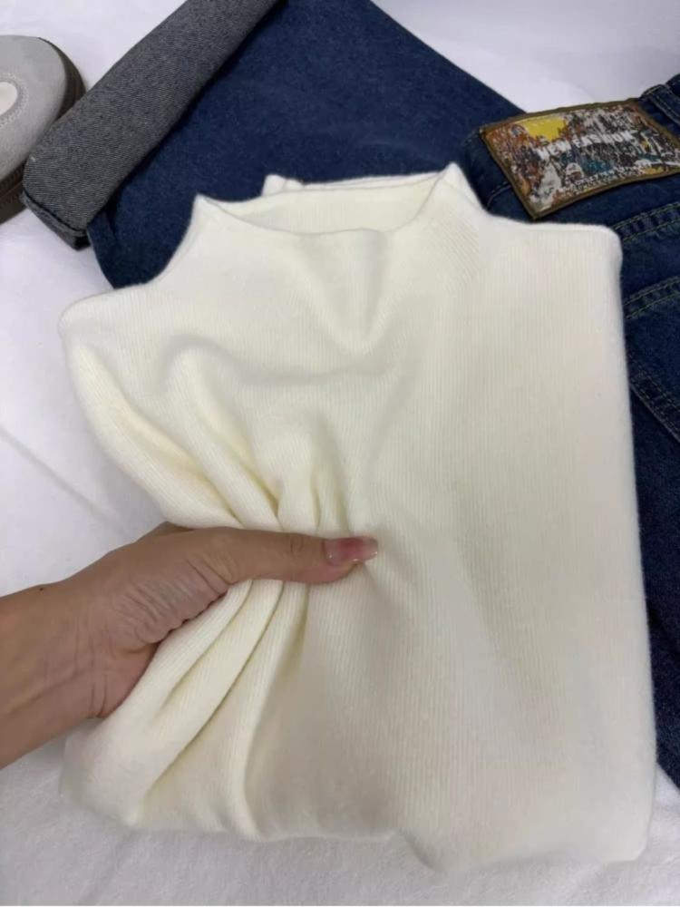 Повседневная водолазка с длинными рукавами, трикотажная базовая рубашка, женская зимняя осенняя однотонная тонкая теплая кофта в корейском стиле, простые топы, нижнее белье