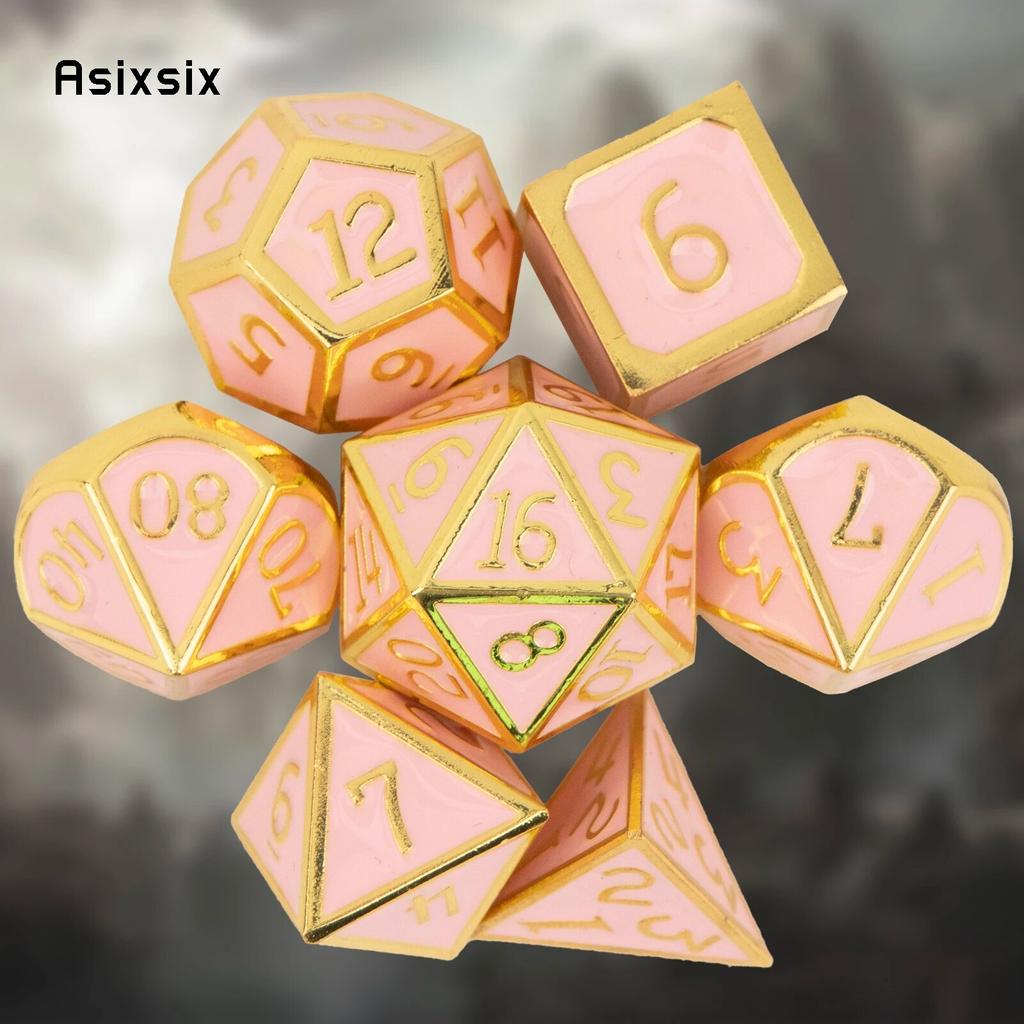 7 Pcs Golden Orange Standard Metal Dice Solid Metal Polyhedral Dice Set Suitable for Role-Playing RPG Board Game Card Game