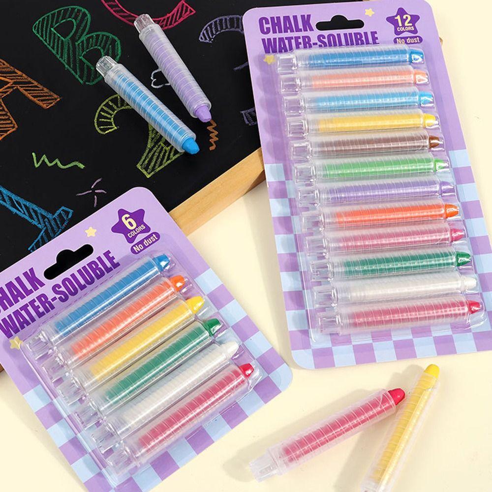 Water Soluble Drawing Crayons 6/12 Colors Washable Chalk Dustless Chalk Teaching Drawing