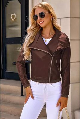 Женская куртка из натуральной овчины с отложным воротником, сексуальная, модная, коричневая, для отдыха на природе