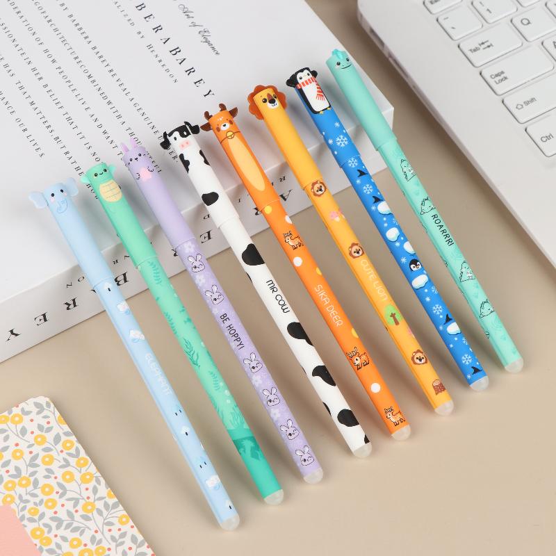 8Pcs 0.5mm Colorful Ink Ballpoint Pens Cartoon Animal Erasable Gel Pens Smooth Writing For Office School Stationery Supplies