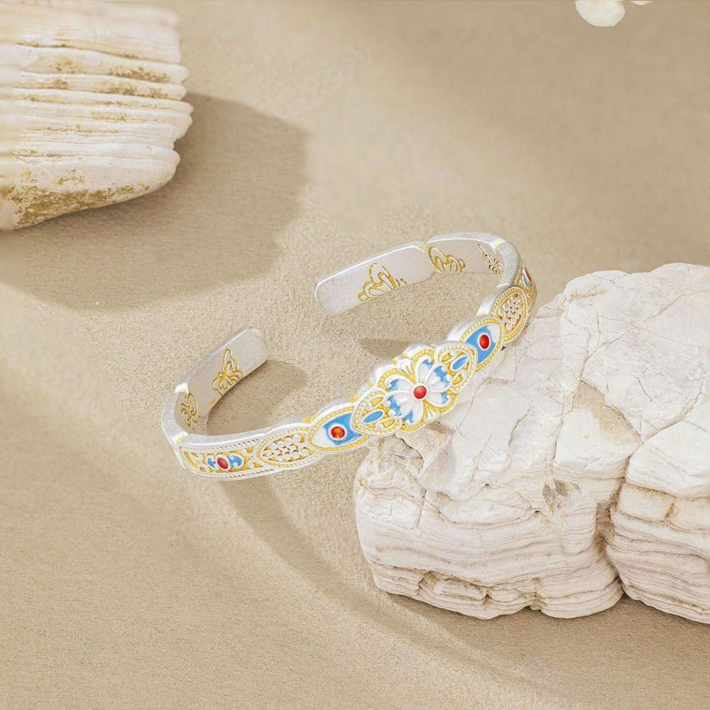 Цветок Эмаль Лотос Ручной Браслет Ручные Украшения Ретро Открывающееся Ручное Кольцо Студент