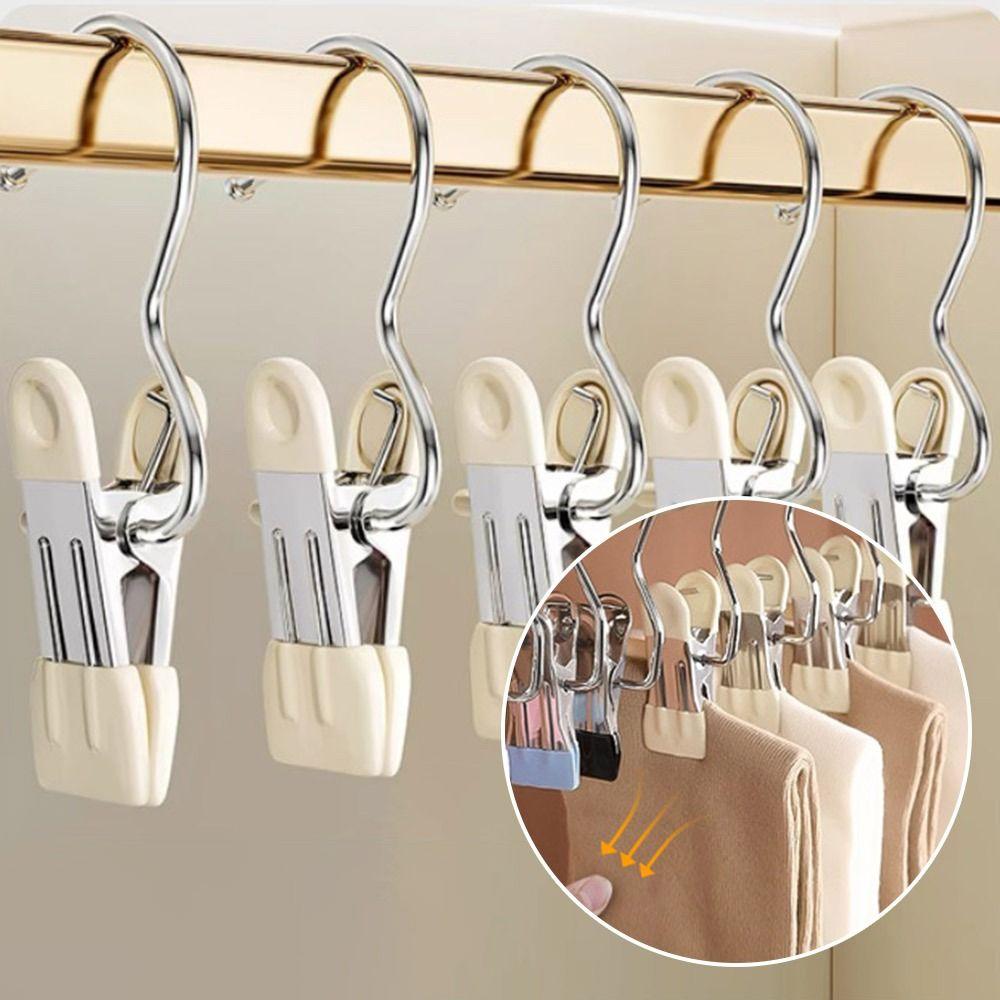 1/5/10PCS Windproof Stainless Steel Pants Clip with Hook Home Storage Rack for Household