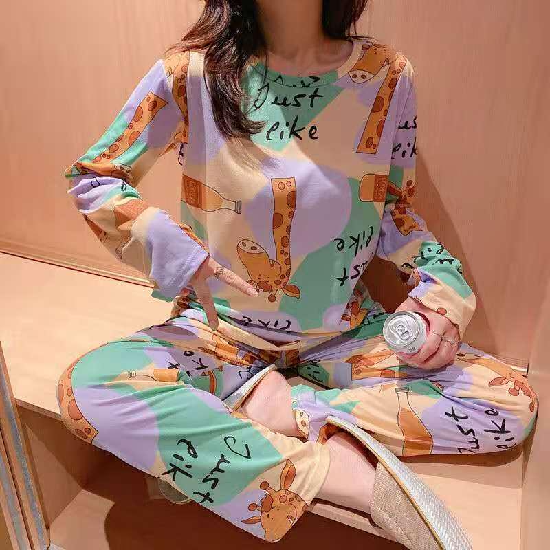 Women's Cute Cartoon Pajama Set - Long-Sleeve Top & Trousers