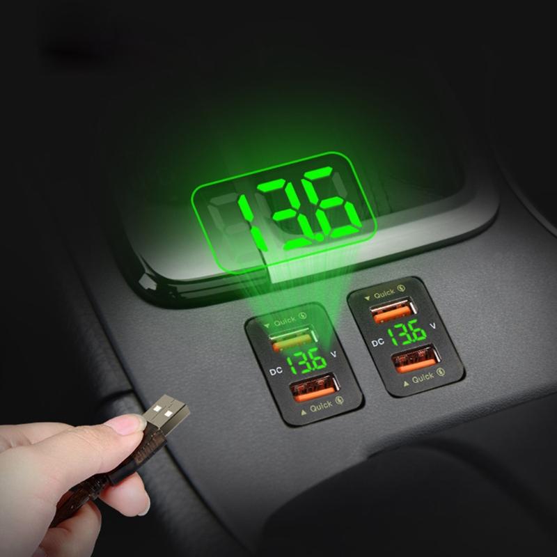 Двойное автомобильное USB-зарядное устройство QC3.0 Быстрая зарядка телефона Автоматический адаптер Светодиодный вольтметр Розетка 12-24 В
