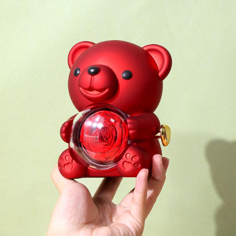 Hugging Bear Preserved Rose Gift Box with Necklace & Ring