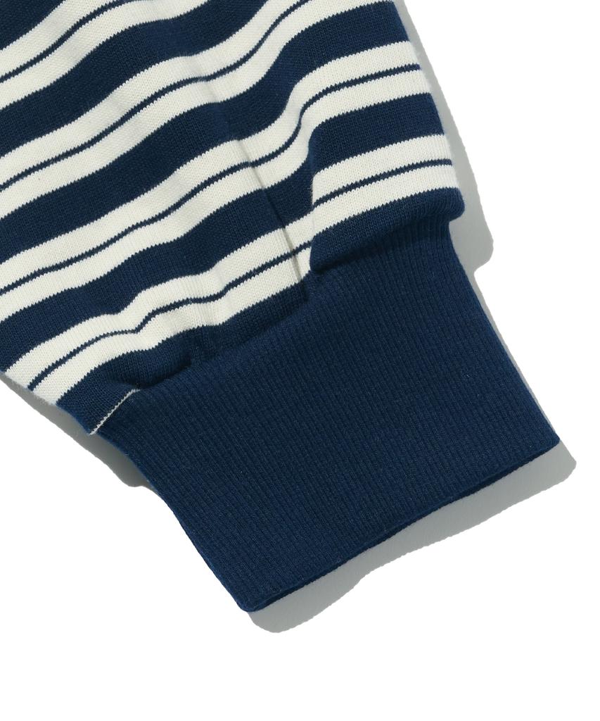 TAILOR STUDIO Oxford Striped Collared Long Sleeve Tee (Navy/White)