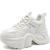 9cm Genuine Leather Women Casual Shoes Chunky New Sneakers Skateboard Vulcanize Lady Comfy White Platform Wedge Hidden Heel