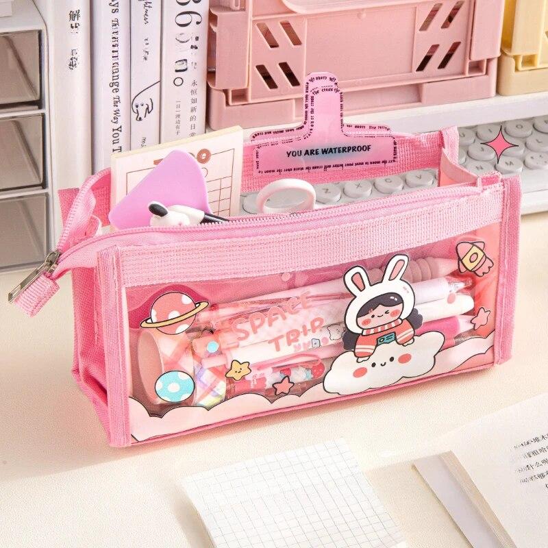 Cute Cartoon 6-layer Transparent Pencil Case Multi-functional Storage Stationery Box School Supplies Kawaii Stationery Bag 1pc