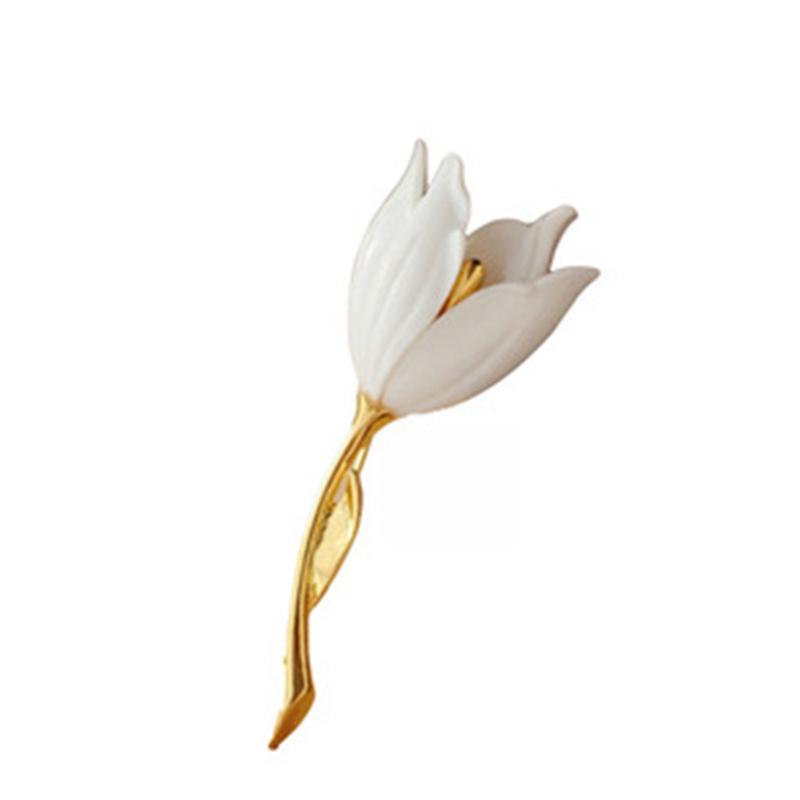 Tulip Brooch 2PC American Style Gold-Plated Alloy Resin Women Corsage Jewelry
