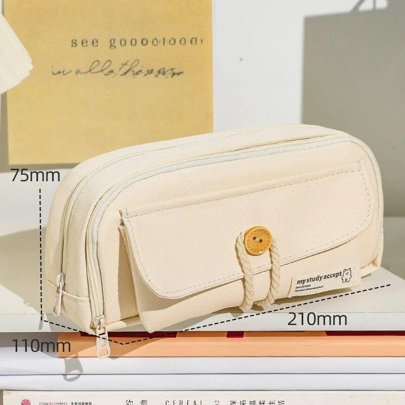 Cute And Convenient Canvas Pencil Case Large Opening Capacity for Student Supplies Cosmetics Travel Handbag 1pc