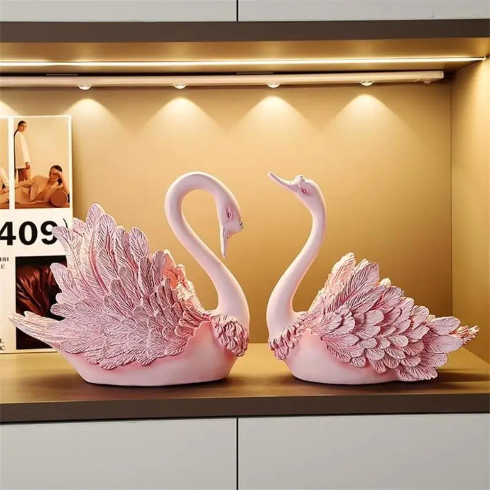 Resin Couple Swan Ornaments Creative Wine Rack TV Cabinet Artistic Figurine Furnishings Home Decoration Christmas Gifts