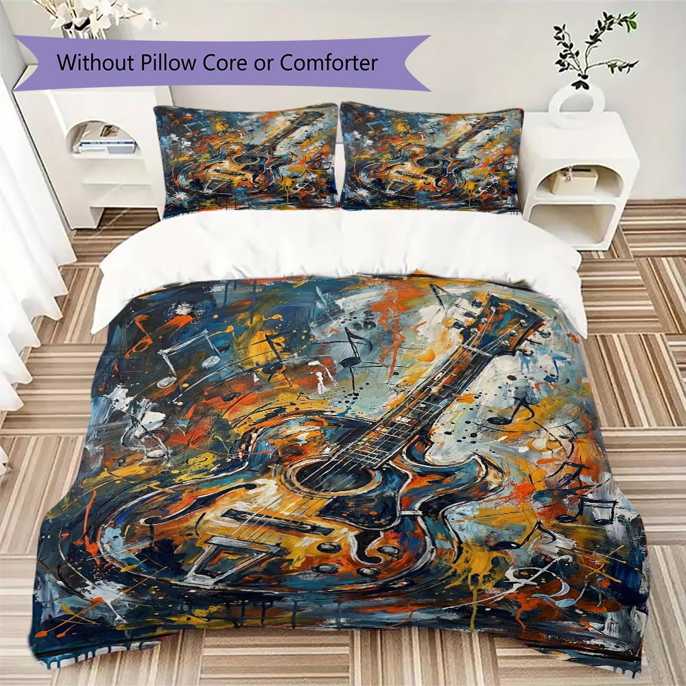 Guitar Music Pattern Bedding uilt Set uilt Cover Pillowcase Home Decoration Birthday Gift (1 * duvet cover + 2 * pillowcase without core)10