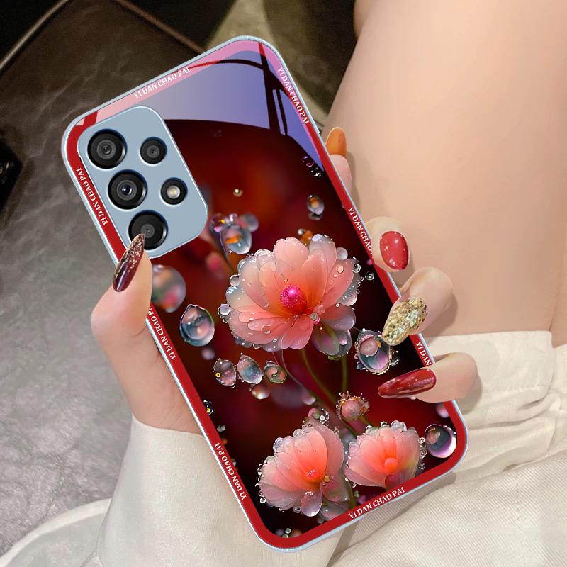 Чехол из закаленного стекла с рисунком «Капля росы» белого цвета для Samsung Galaxy S10 4G S20 11E 30 S21 21Fe 22 S24 Pro S23 Ultra 5G S8 S9