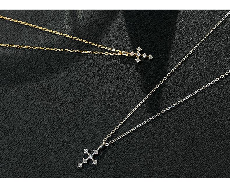925 Sterling Silver Cross Choker Necklace with Diamonds for Women – High-End, Trendy, Versatile, and Stylish.