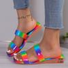 2025 Мода Женские Плоские Шлепанцы Лето Новые Квадратный Носок Радуга Открытый Носок Мягкая Подошва Противоскользящие Износостойкие Обувь на Низком Каблуке