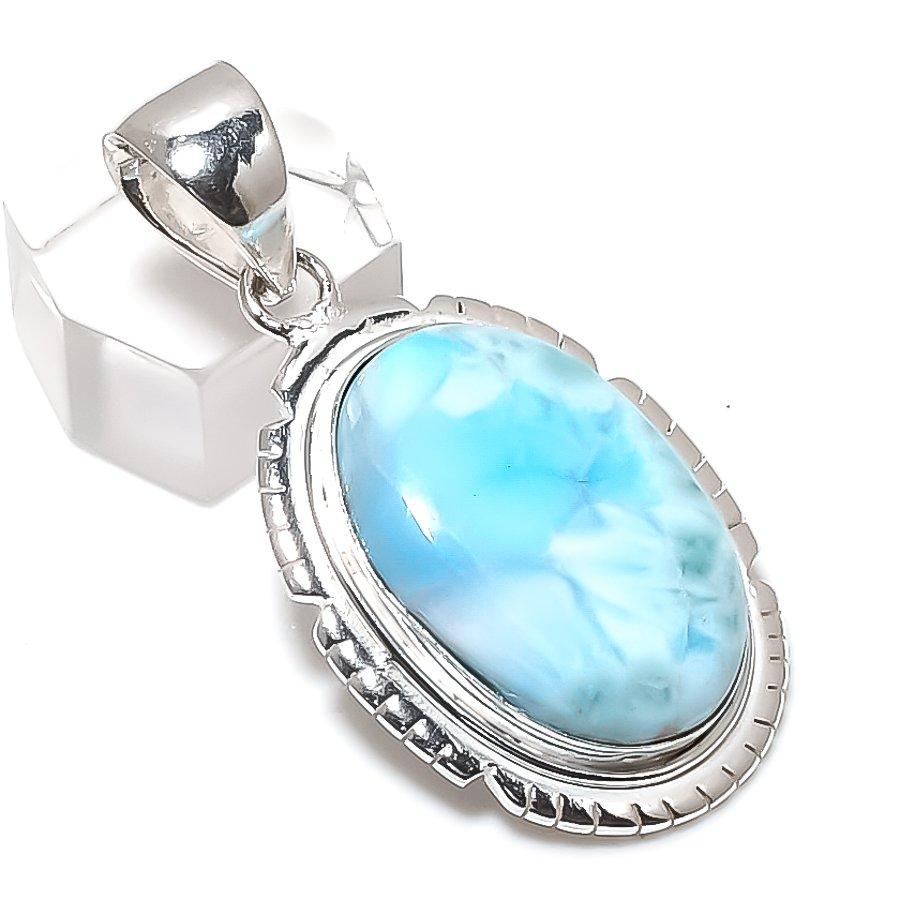 Larimar Gemstone 925 Sterling Silver Jewelry Pendant 1.97"