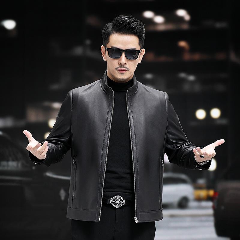 Осень и зима новый стиль натуральная кожаная куртка мужская куртка из овчины воротник стойка кожаная куртка деловая мужская куртка