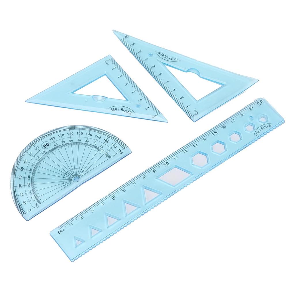 Набор математических геометрических инструментов из 4 штук для детей, прозрачные инструменты для измерения углов и длины, геометрический набор для детей, включает пластиковую прозрачную линейку, транспортир,