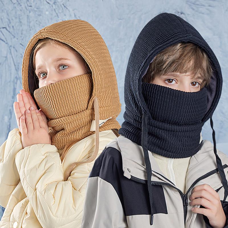 Детская шапка-маска, шарф, интегрированная шапка, зимняя, для мальчиков и девочек, утепленная, для защиты ушей, бархатная шапка-ушанка