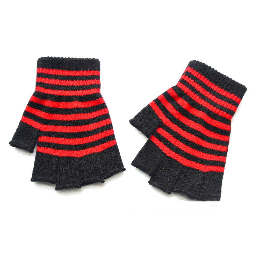 Gothic Warm Winter Fingerless Comfortable Knitted Gloves Striped Thicken Knit Mittens
