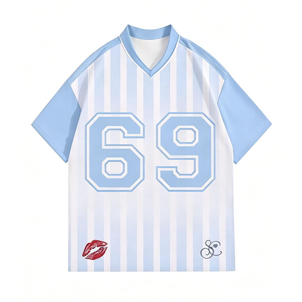 Sabrina Carpenter Soccer Jersey 69 Number Graphic Striped Streetwear Tee Men Women Loose Casual Sports T-shirt Tops for Daily