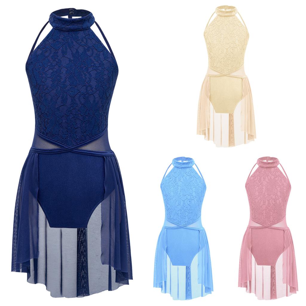 Детское гимнастическое танцевальное платье без рукавов для девочек, купальник в стиле пэчворк с неровным подолом, танцевальная одежда, костюм