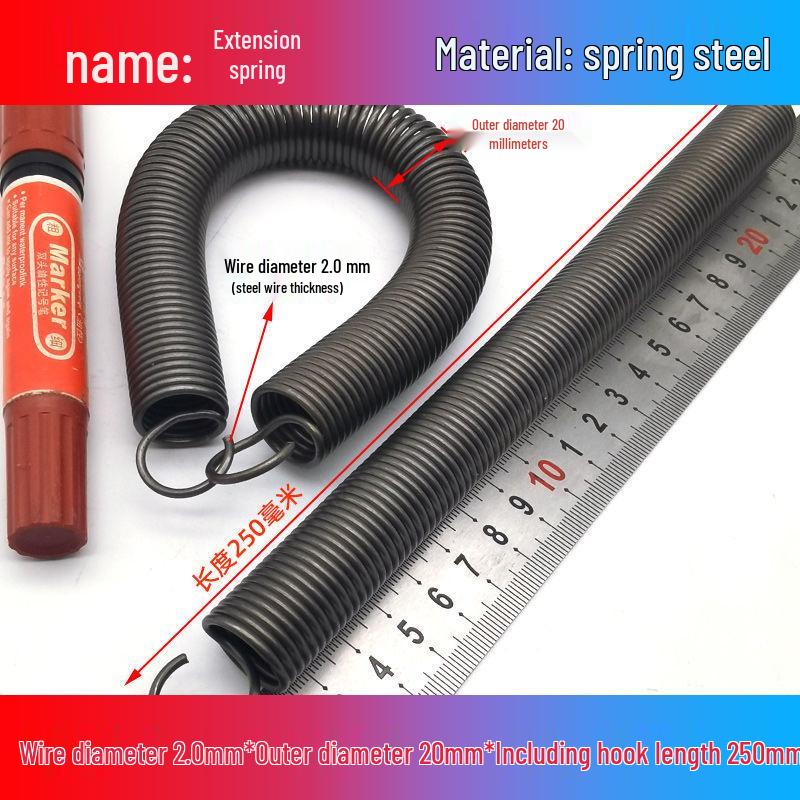 Желтая пружина растяжения из пружинной стали с крюком для удлинителя электрического вилочного погрузчика, наружный диаметр 12-22 мм, проволока 2,0 мм, высокая сила растяжения