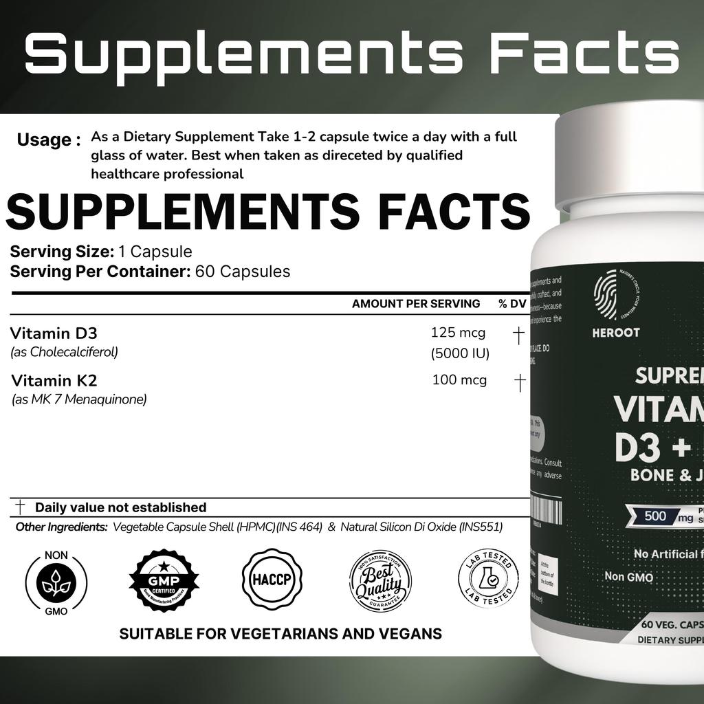 Heroot Комплекс капсул для здоровья суставов | Экстракт босвеллии и витамин D3 + K2