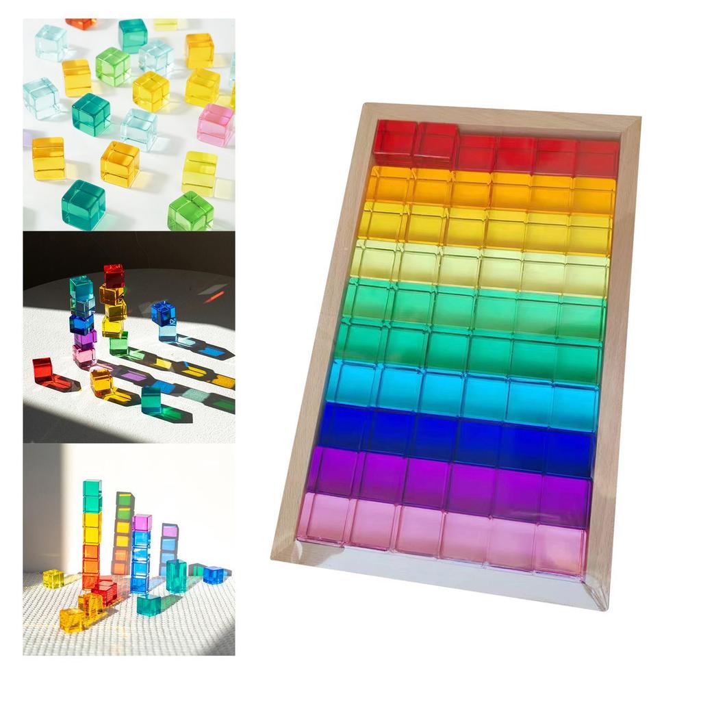 Rainbow Building Blocks Set Acrylic Cubes Sensory Training Toys Educational Stacking