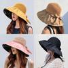 Черная пластиковая шляпа-ведро для защиты лица от солнца Солнцезащитная шляпа Анти-ультрафиолетовая шляпа от солнца Женская шляпа с широкими полями и бантом