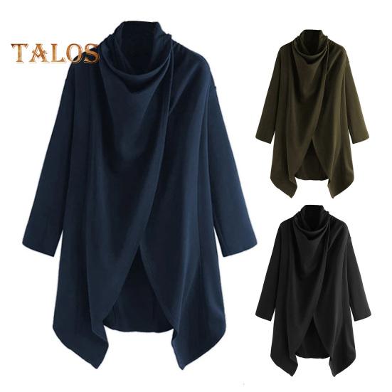 Мужское пальто-плащ с высоким воротником и длинным рукавом в уличном стиле, ветровка однотонного цвета с неровным подолом, верхняя одежда средней длины в стиле панк, зимняя верхняя одежда