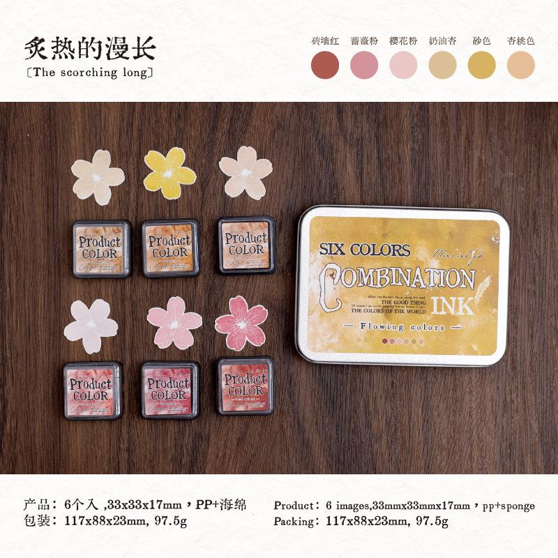 Colorful Ink Pads Set - 6 Vibrant Colors for Stamping, DIY Journal & Scrapbook Decoration (Non-Toxic)