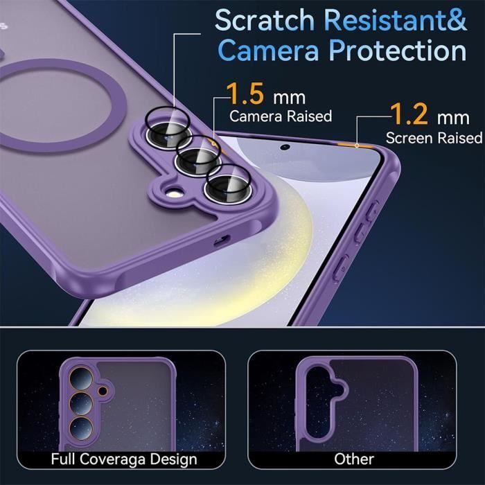 Coque pour Samsung Galaxy S25 Plus (Galaxy S25+) Protection avec Anneau Magnétique et Vitre Caméra - Translucide Violet
