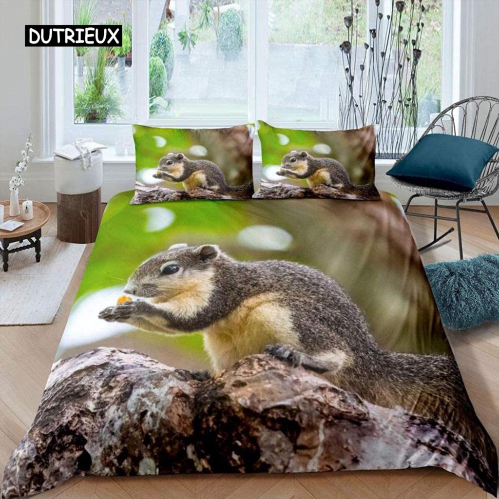 Комплект постельного белья с изображением белки, комплект постельного белья для близнецов с изображением белки, 3D-покрывало с изображением животных, тема природы, королевский размер, полиэстеровое одеяло
