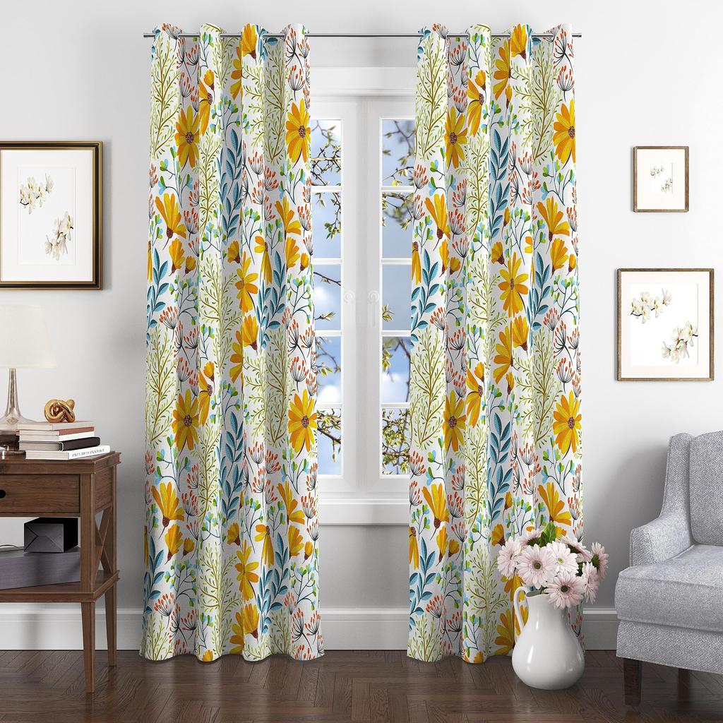 2 шт. Кухонные шторы с акварельным ботаническим рисунком - Разноцветные листьяДизайн для гостиной, спальни и кухонного домашнего декора