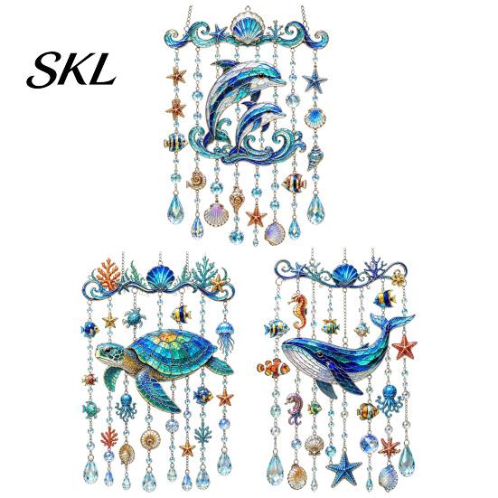Crystal Bead Hanging Ornament Ocean Animal Acrylic Window Hanging, Stained Glass Style Sea Turtle Whale Dolphin Suncatcher Waterproof Wind Chime with