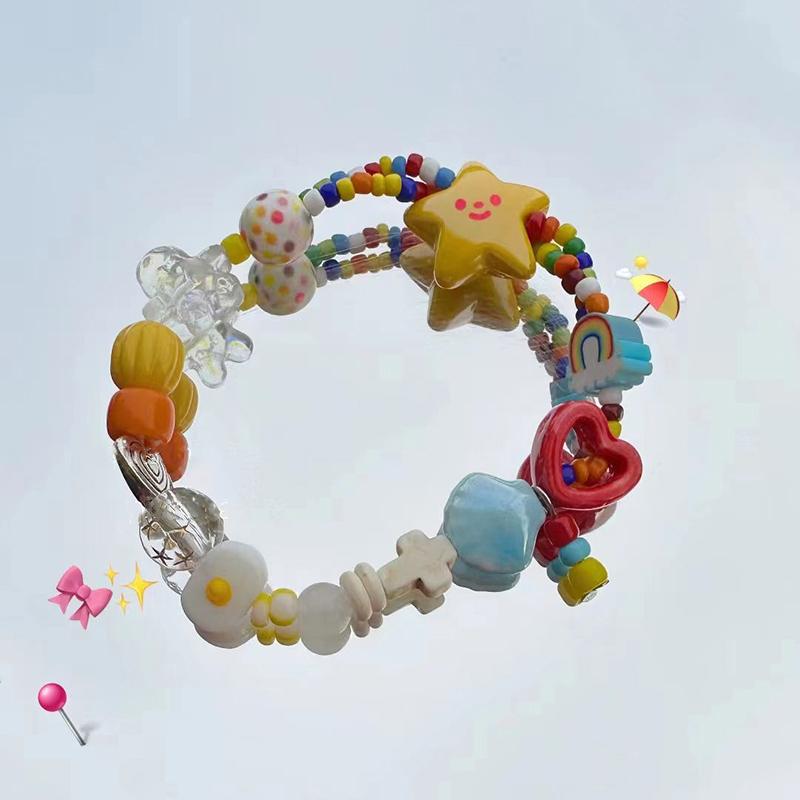 Милый красочный браслет из бисера со звездами, простые мультяшные эластичные браслеты, составные браслеты, браслеты дружбы, ювелирные изделия в подарок