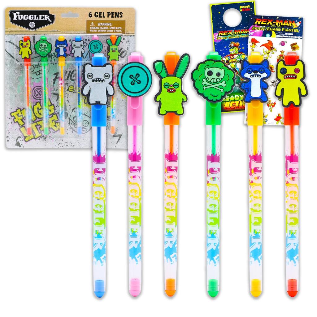 Fuggler Gel Pen 6-Piece Set - Writing Instruments Children Stationery Funny Ugly Monsters Stickers Party Childrens Souvenirs
