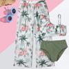 2025 New Girls' Three-Piece Swimsuit Set: Long Pants, Wide-Leg Trunks, Printed Split Swimwear for Baby Girls