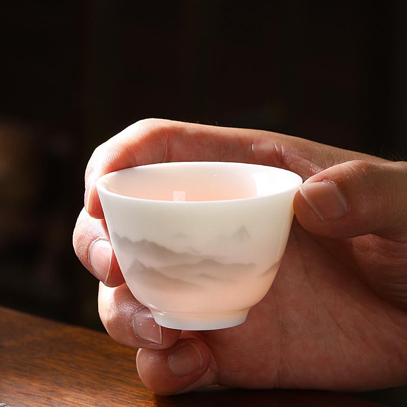 Suet Jade Porcelain Kung Fu Tea Master Cup Household White Porcelain Tea Small Gu Cup Ceramic Single Cup Tea Cup Tea Set
