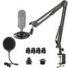 Rigych Microphone Boom Arm for Razer Seiren V2 X, Adjustable Microphone Arm Stand with Shock Mount, Pop Filter, Heavy-Duty Table Mount Clamp, and 3/8