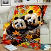 1PC Custom Name Autumn Panda Pair flannel blanket versatile,all-season throw suitable for the living room,bedroom,camping,travel,and gift
